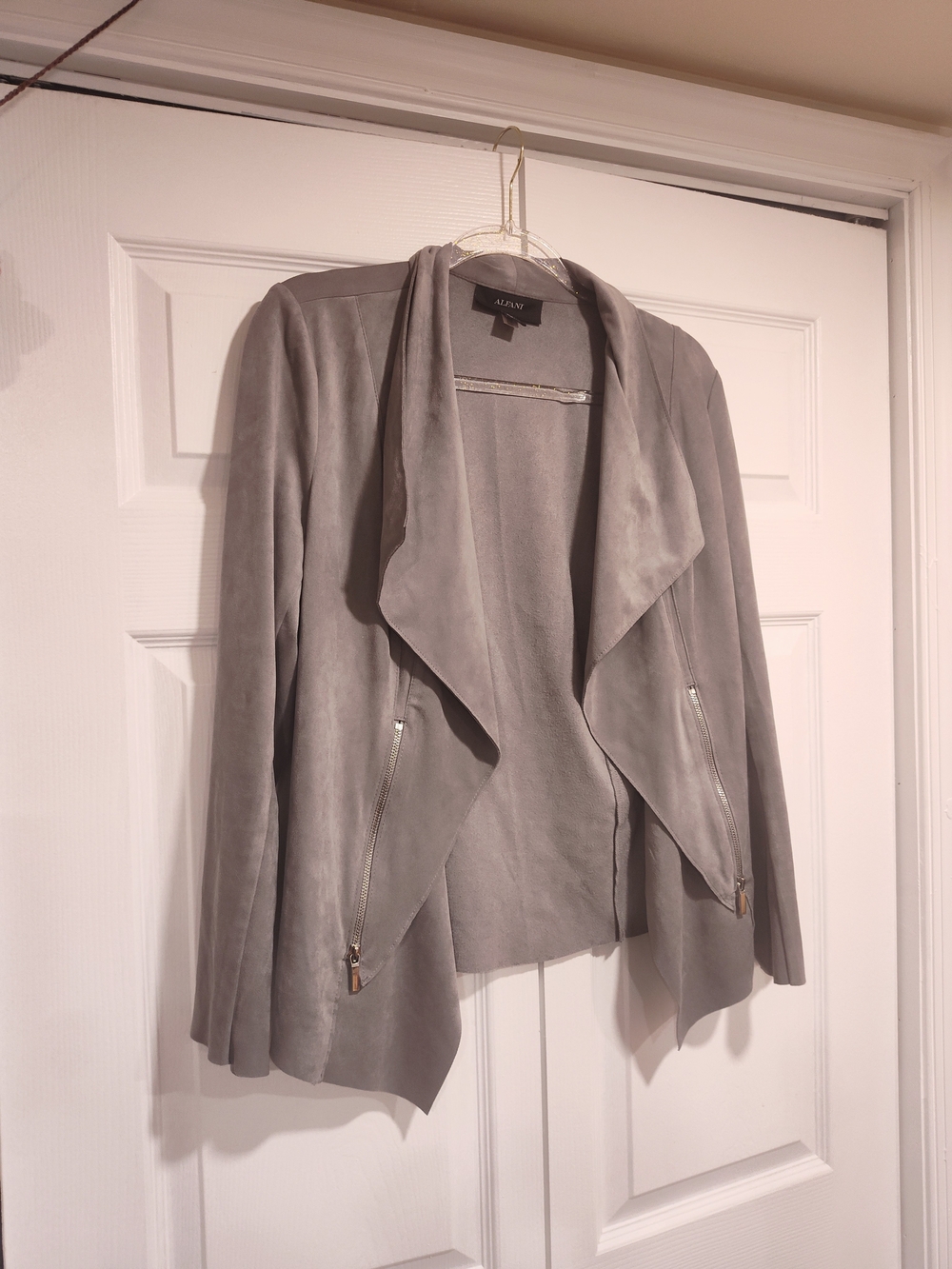 Alfani Women's Light Gray Draped Suede-Look Jacket